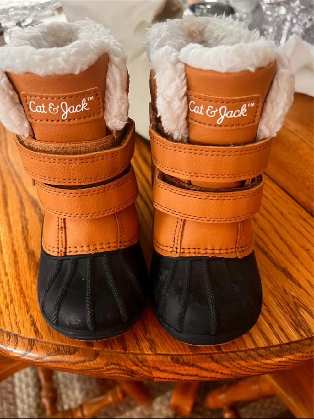 Cat & Jack Orange and Black Kids Winter Boots with White Faux Fur